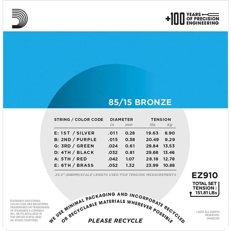 D'addario EZ910 Muta Corde Chitarra Acustica 11-52