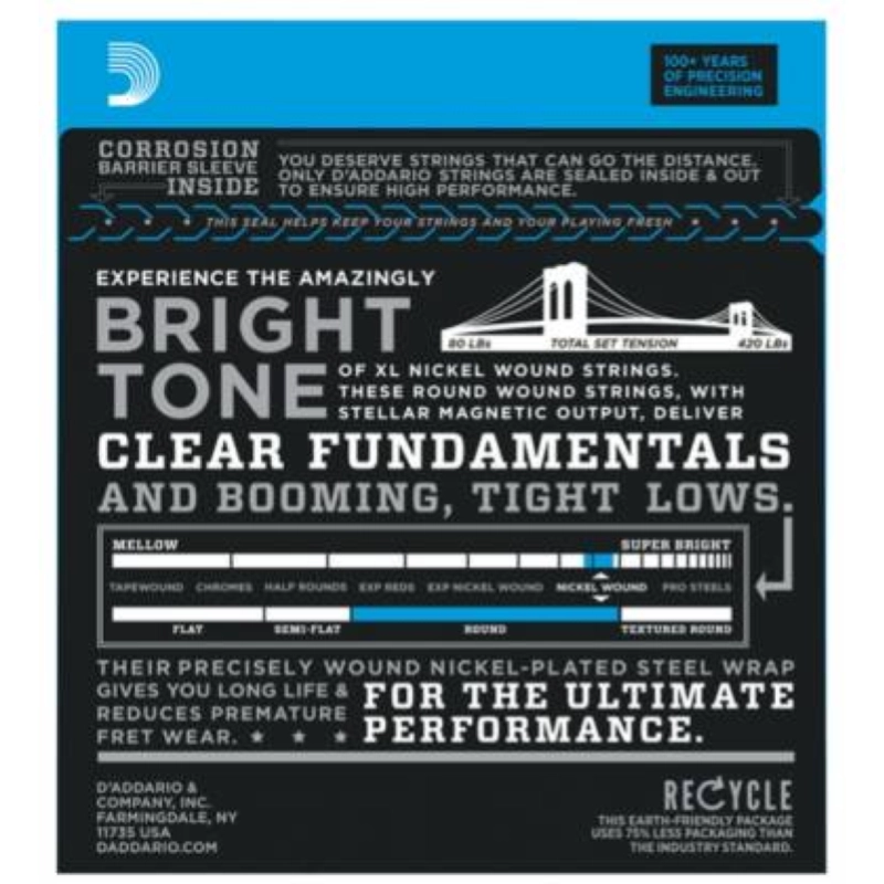 D'addario EXL165-6 Set Corde per Basso 6 Corde 32-135 Nickel