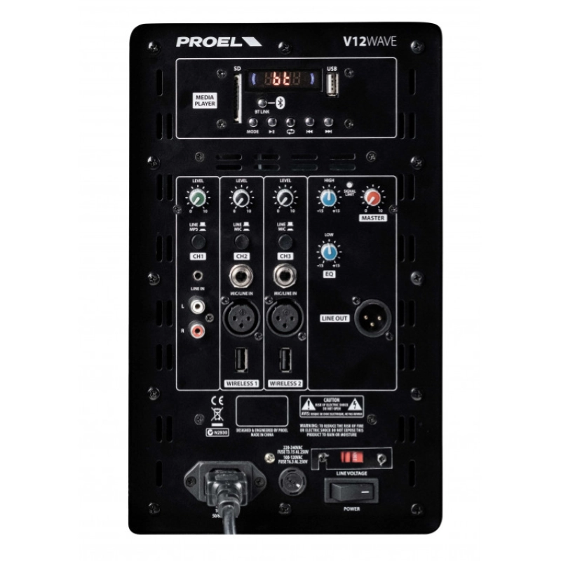 Proel V12WAVE Diffusore a 2 vie bi-amplificato con mixer a 3 canali e MEDIA PLAYER