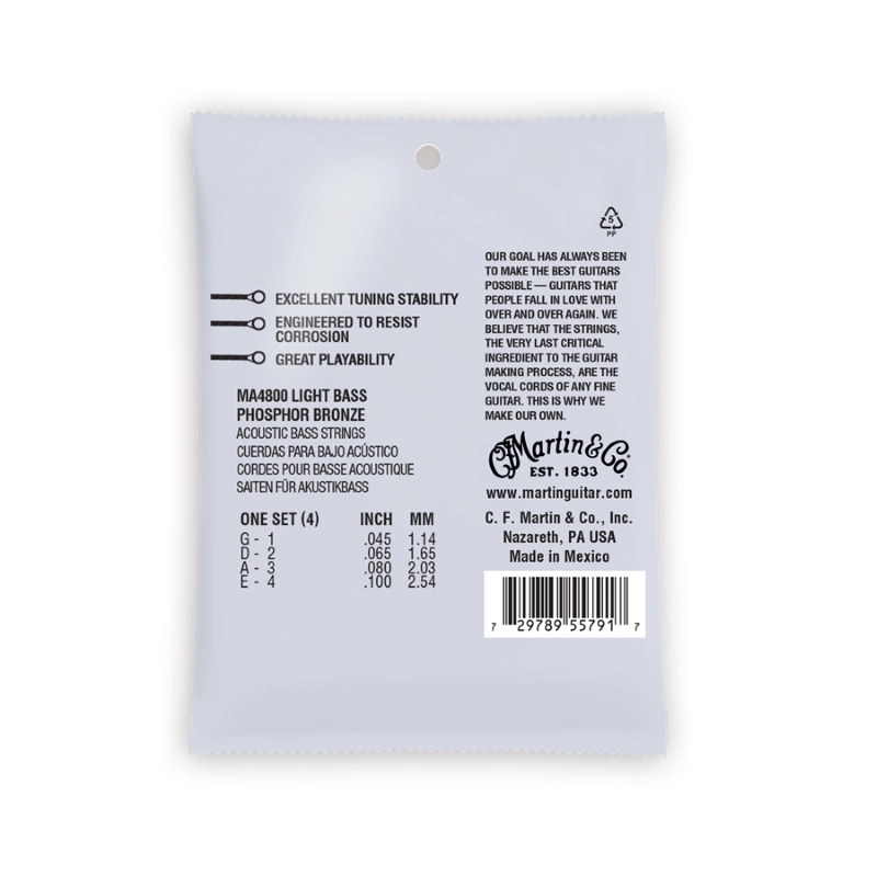 Martin & Co. MA4800 Corde Basso Acustico, Light 45/100 Phosphor Bronze