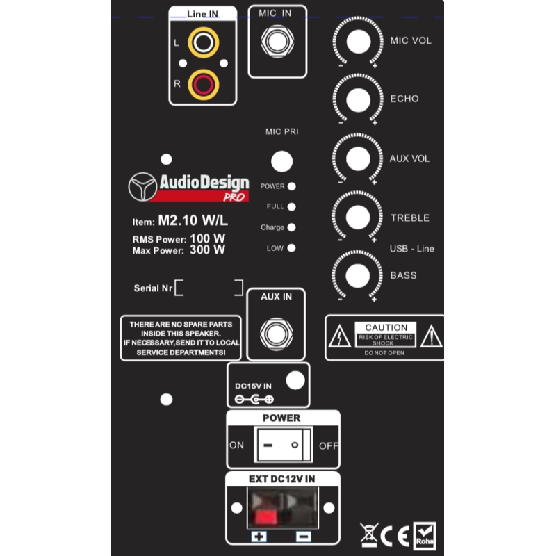 Audio Design M2 10W/L Diffusore auto alimentato con doppio radiomicrofono