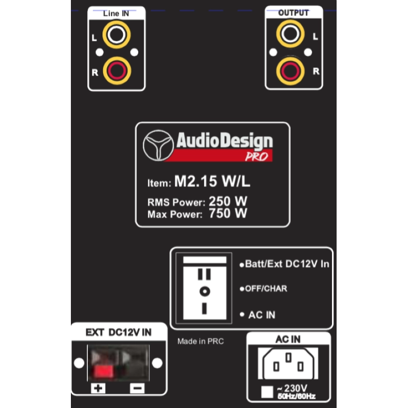Audio Design M2 15W/L Diffusore auto alimentato con doppio radiomicrofono