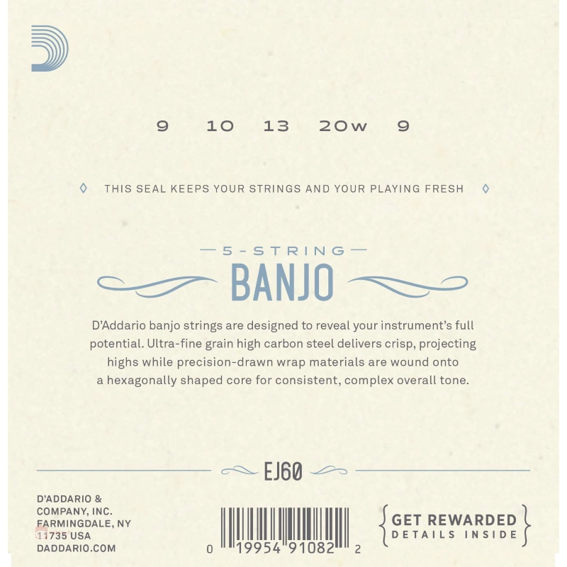 D'Addario EJ60 Set corde Banjo a 5 corde