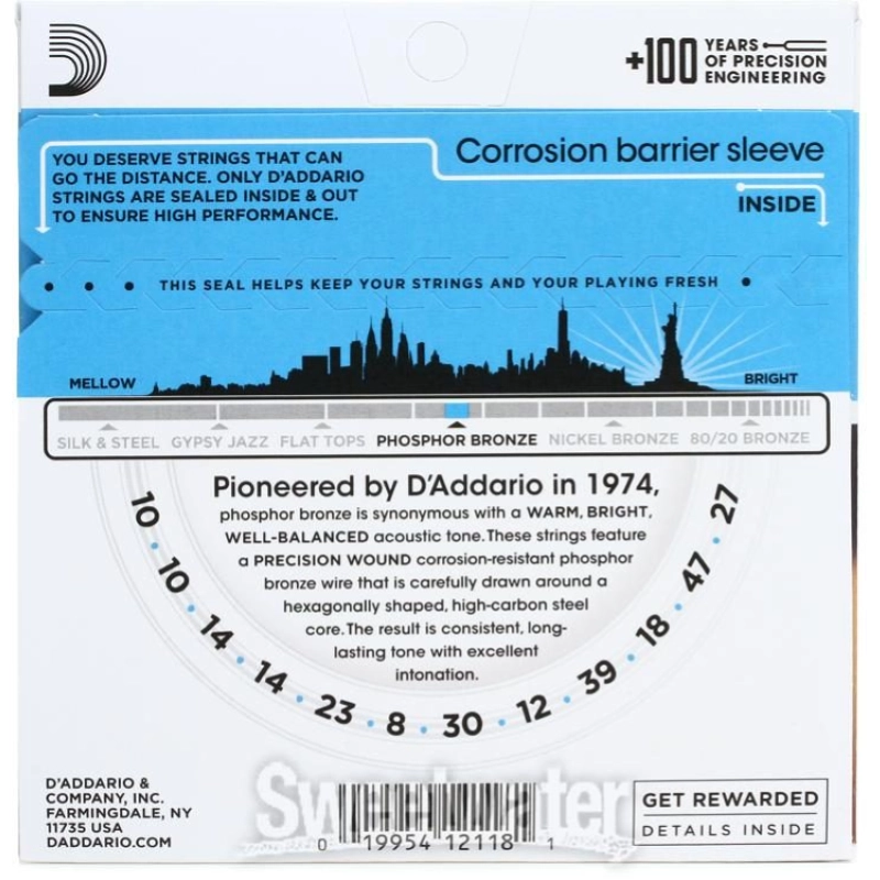 D'addario EJ38 Corde Chitarra 12 corde Bronzo Fosforoso 10-47