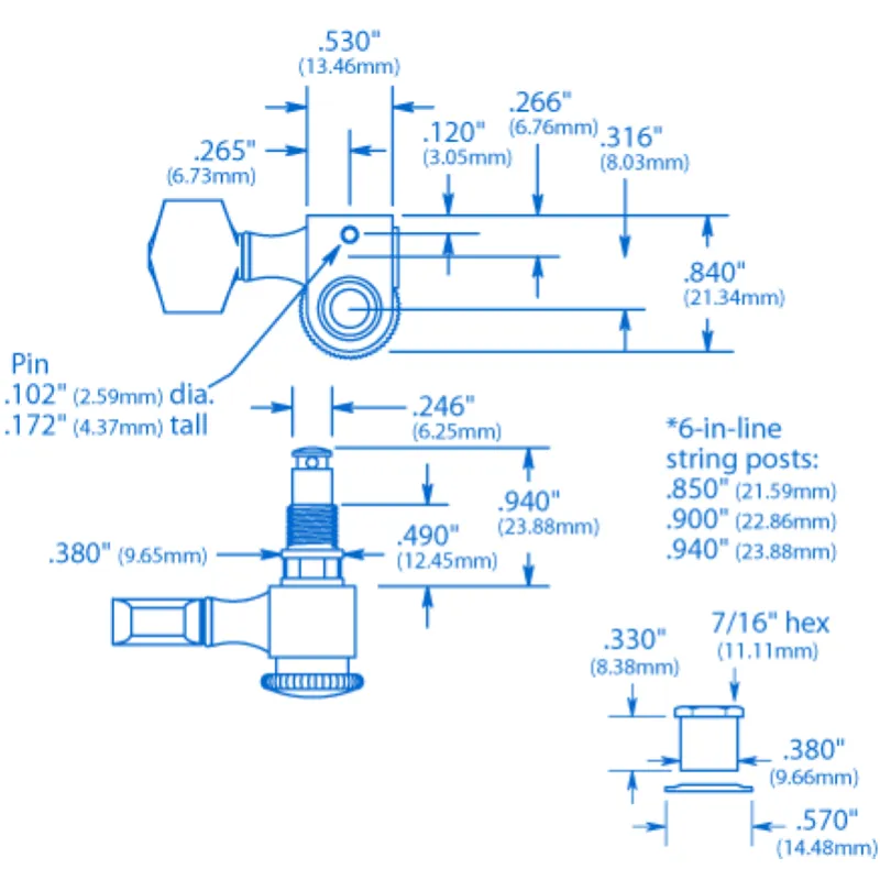 Sperzel 6l Trim-Lok 6 in linea Black Satin Meccaniche per chitarra elettrica