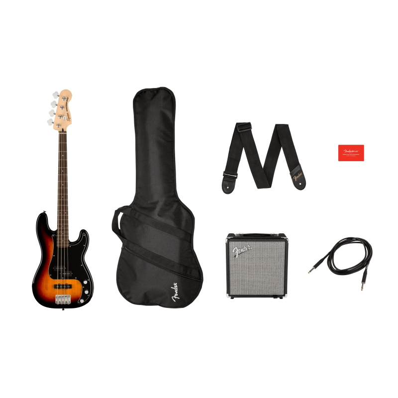 Fender Squier Affinity Series™ Precision Bass® PJ Pack, Laurel Fingerboard, 3-Color Sunburst, Gig Bag, Rumble 15 0372980600