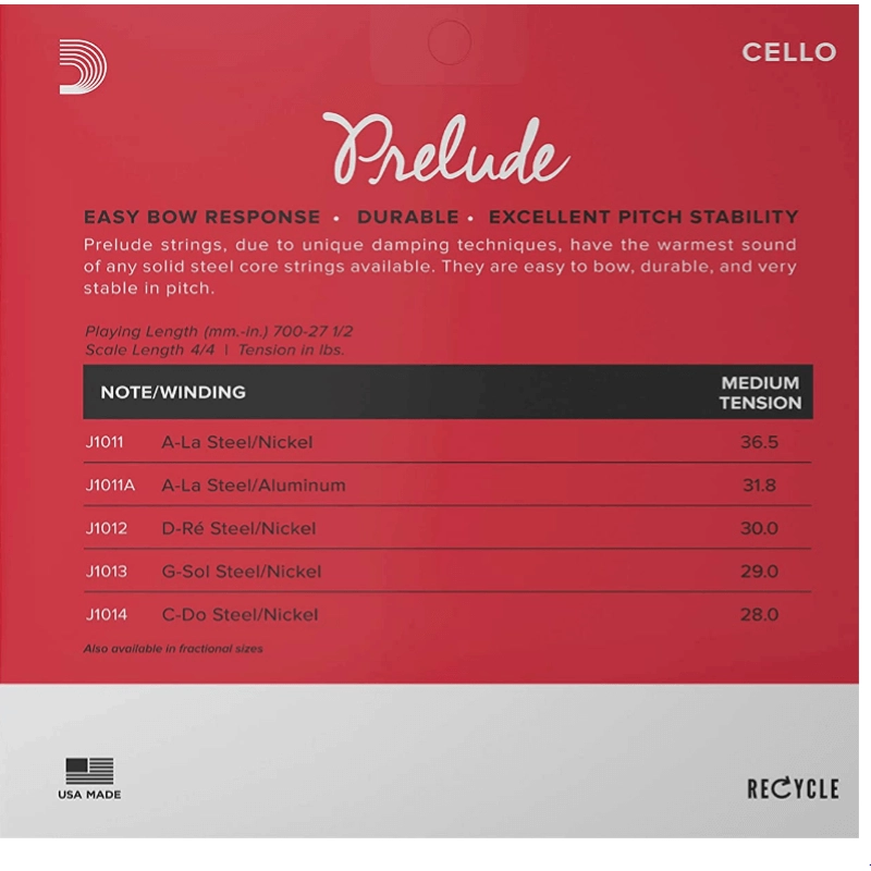 D'Addario J1010 4/4M Prelude Set Corde Cello 4/4