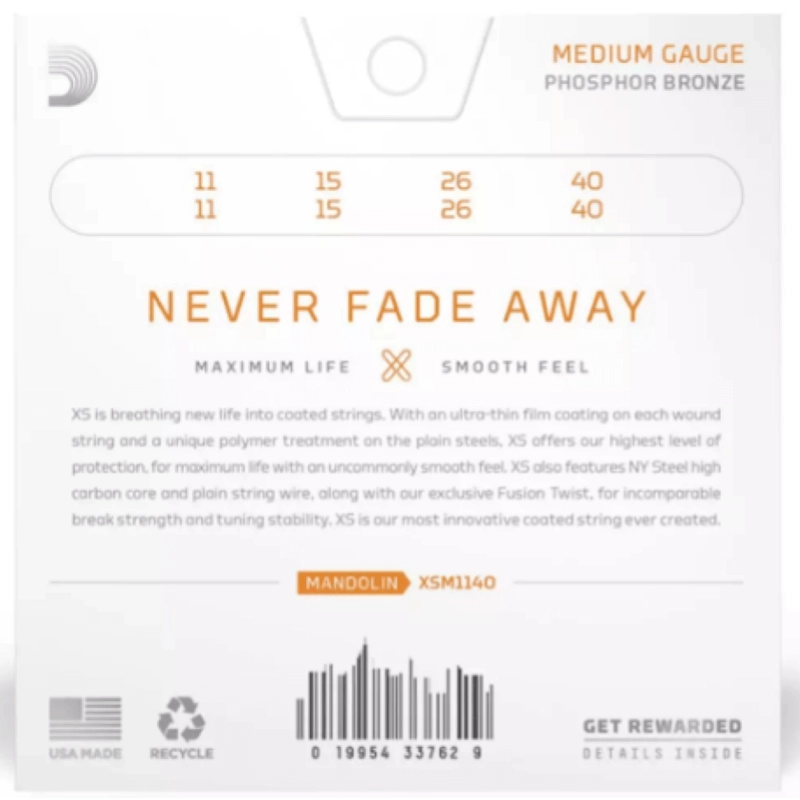 D'addario XSM1140 Mandolin Phosphor Bronze, Medium 11-40