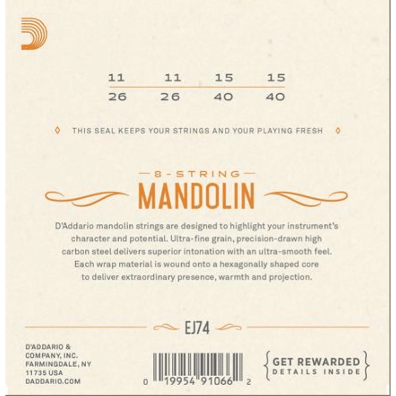 D'addario EJ74 Corde per Mandolino 11-40 Phosphor Bronze