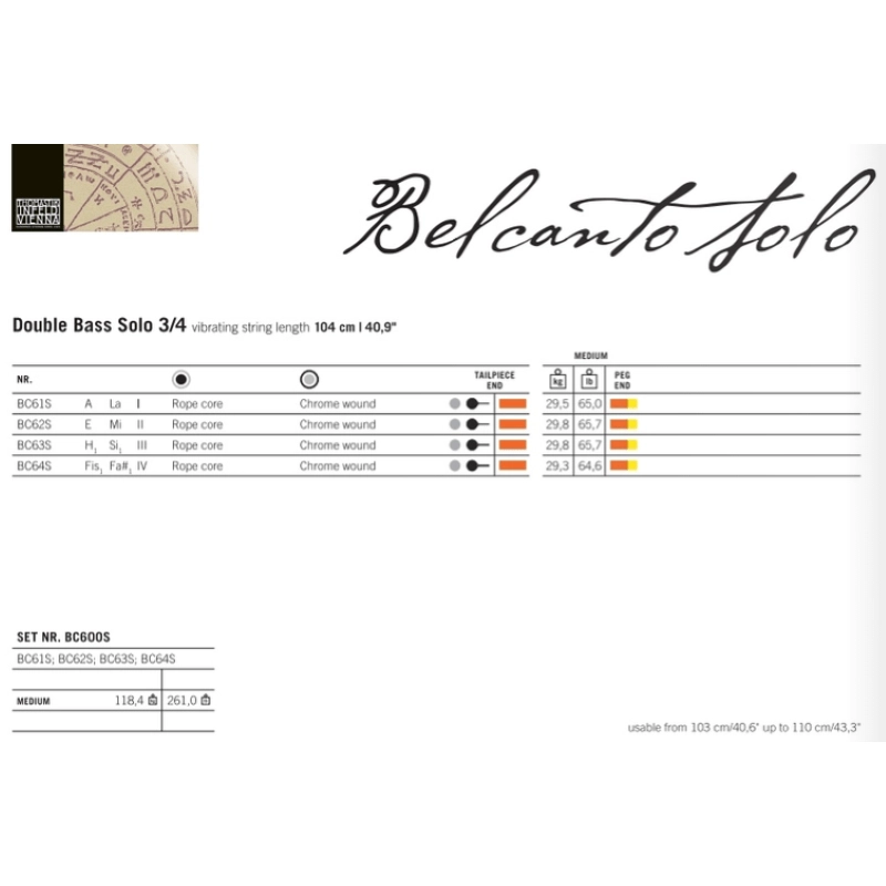 Thomastik Belcanto BC600S Contrabbasso set SOLO 3/4